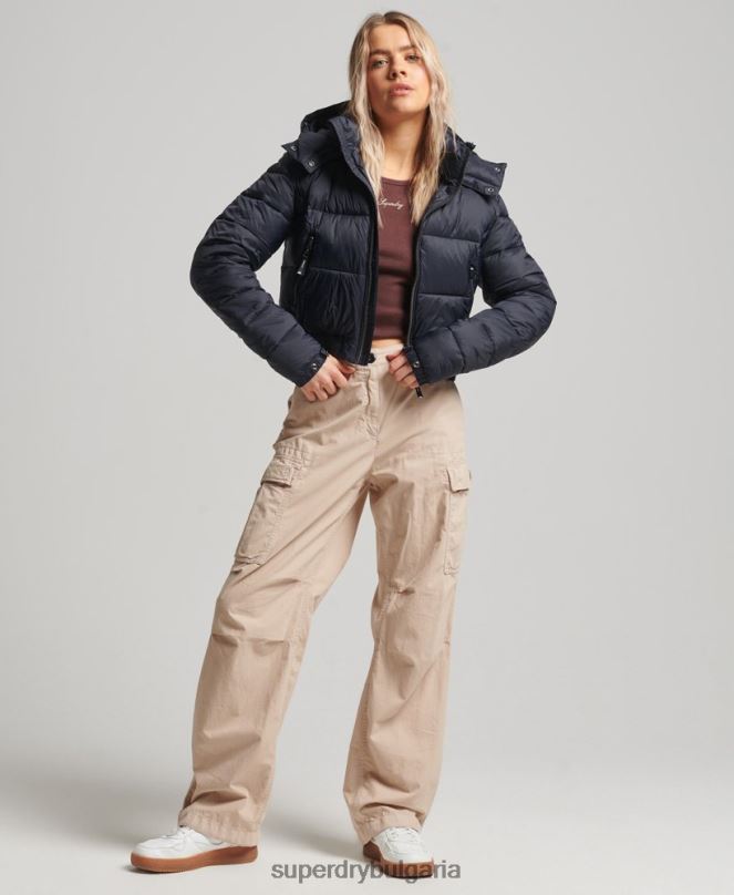 Superdry облекло N00H3803 военноморски флот Жени съкратено яке с качулка fuji