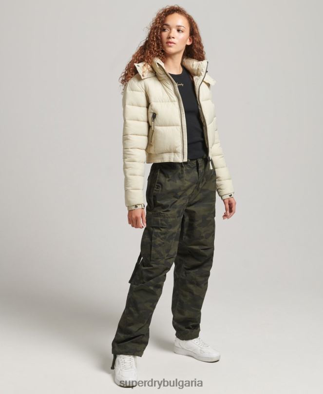 Superdry облекло N00H3804 бежово Жени съкратено яке с качулка fuji
