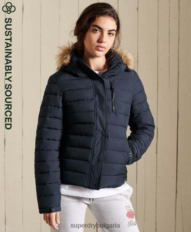 Superdry облекло N00H3818 военноморски флот Жени класическо фуджи яке от изкуствена кожа