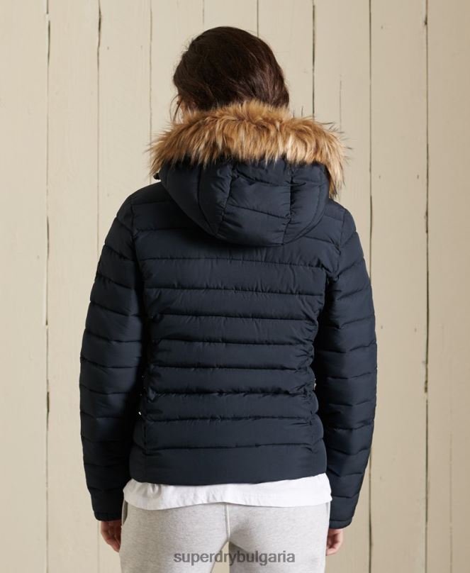 Superdry облекло N00H3818 военноморски флот Жени класическо фуджи яке от изкуствена кожа