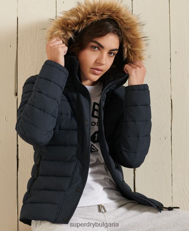 Superdry облекло N00H3818 военноморски флот Жени класическо фуджи яке от изкуствена кожа