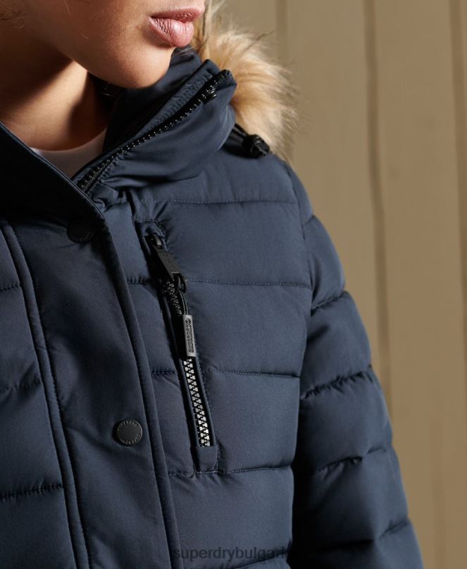 Superdry облекло N00H3818 военноморски флот Жени класическо фуджи яке от изкуствена кожа