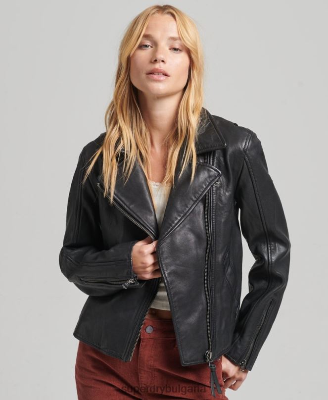 Superdry облекло N00H3819 тъмно сив Жени ретро кожено мотоциклетско яке
