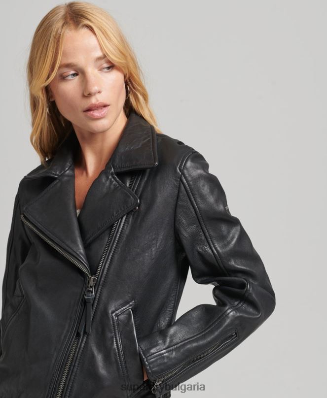 Superdry облекло N00H3819 тъмно сив Жени ретро кожено мотоциклетско яке