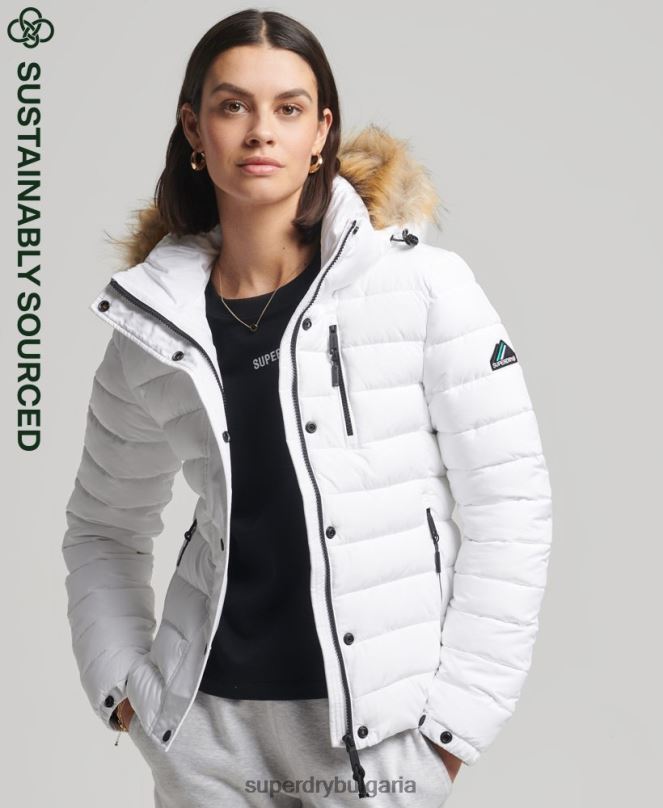 Superdry облекло N00H3825 бяло Жени класическо фуджи яке от изкуствена кожа