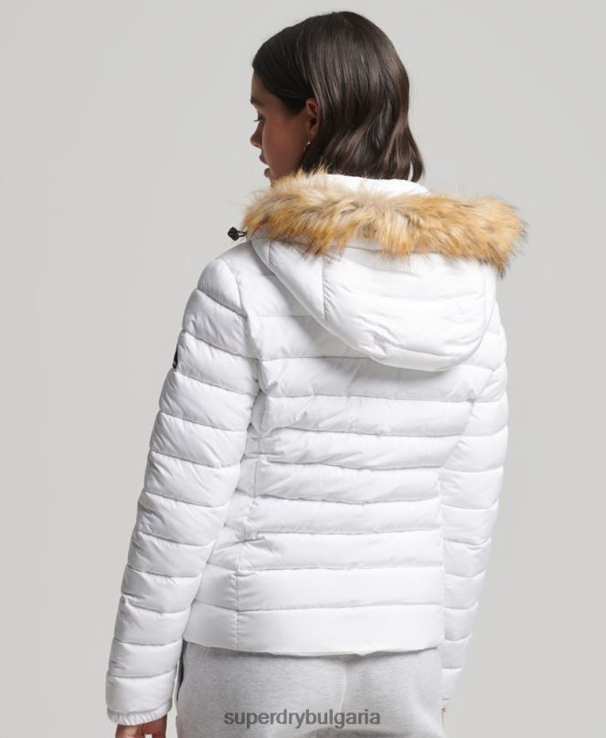 Superdry облекло N00H3825 бяло Жени класическо фуджи яке от изкуствена кожа