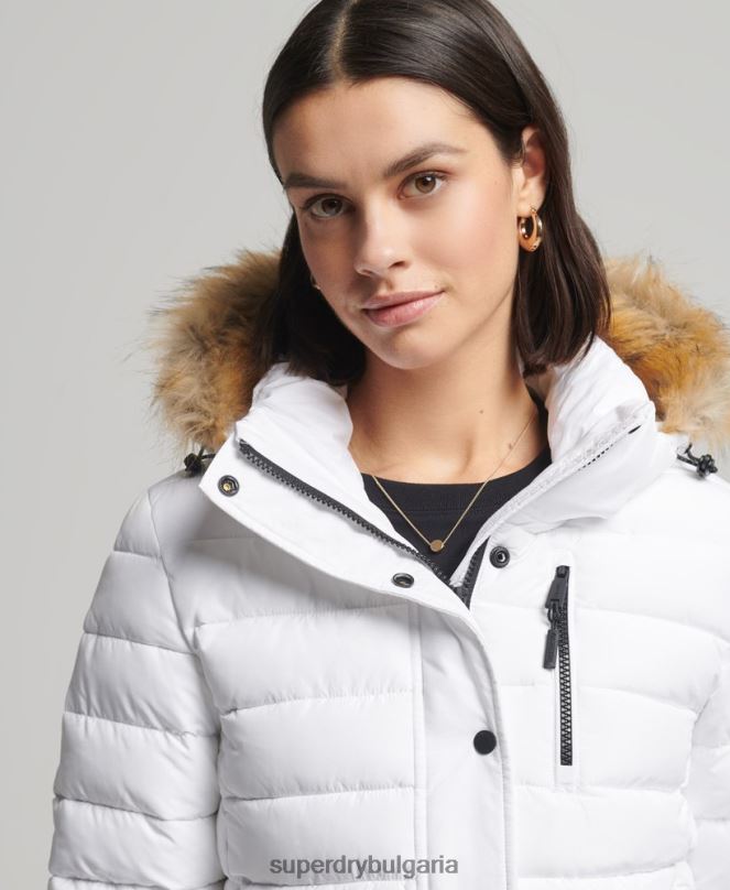 Superdry облекло N00H3825 бяло Жени класическо фуджи яке от изкуствена кожа