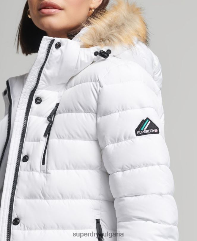 Superdry облекло N00H3825 бяло Жени класическо фуджи яке от изкуствена кожа