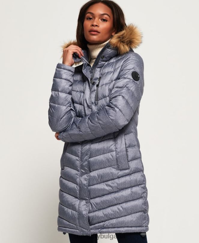 Superdry облекло N00H3829 светло сив Жени супер фуджи яке с шеврон от изкуствена кожа
