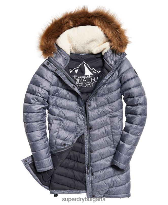 Superdry облекло N00H3829 светло сив Жени супер фуджи яке с шеврон от изкуствена кожа