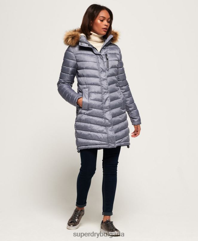 Superdry облекло N00H3829 светло сив Жени супер фуджи яке с шеврон от изкуствена кожа