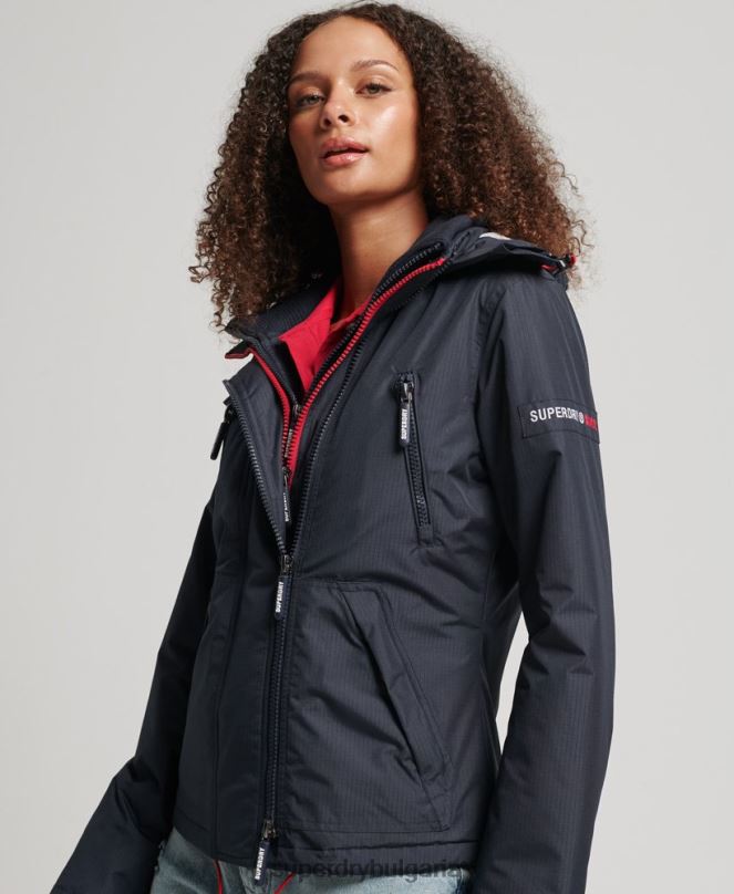 Superdry облекло N00H3830 военноморски флот Жени ветровка с лого на качулка