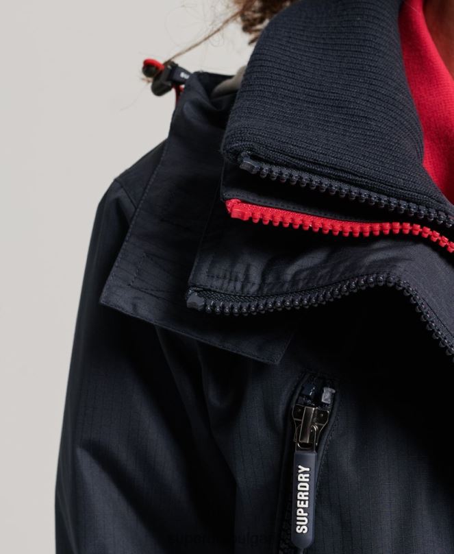 Superdry облекло N00H3830 военноморски флот Жени ветровка с лого на качулка