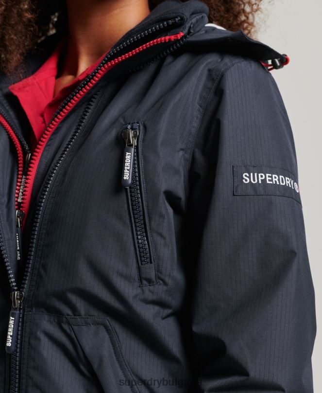 Superdry облекло N00H3830 военноморски флот Жени ветровка с лого на качулка