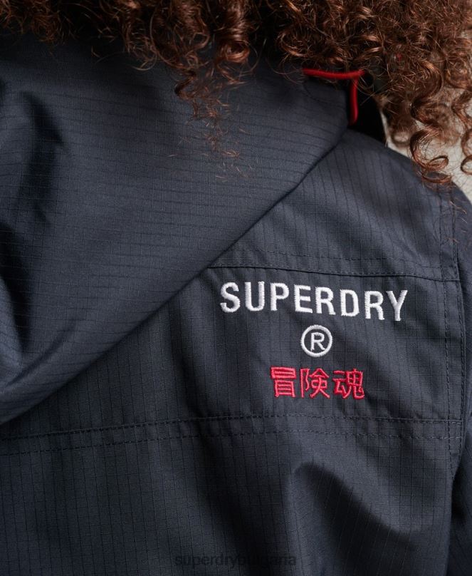 Superdry облекло N00H3830 военноморски флот Жени ветровка с лого на качулка