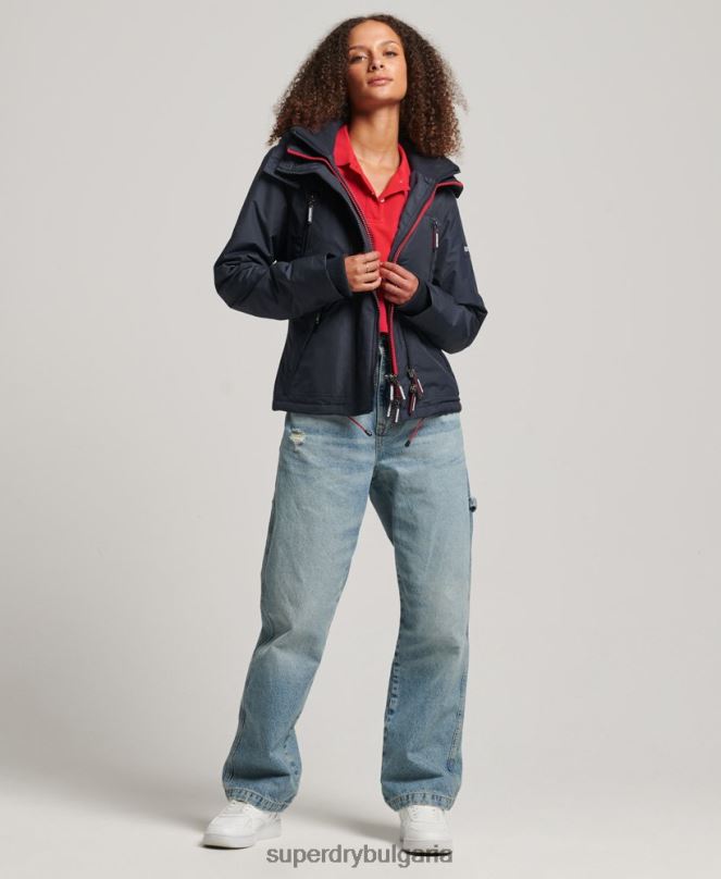 Superdry облекло N00H3830 военноморски флот Жени ветровка с лого на качулка