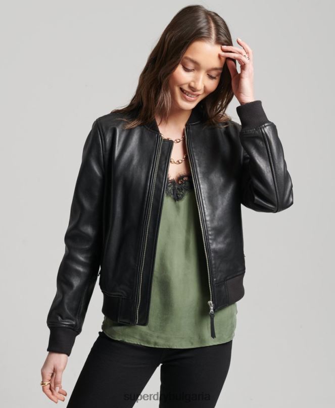 Superdry облекло N00H3838 черен Жени студийно кожено бомбардировъчно яке