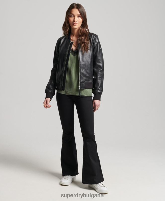 Superdry облекло N00H3838 черен Жени студийно кожено бомбардировъчно яке