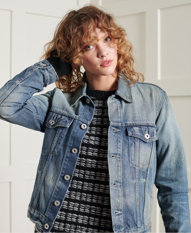 Superdry облекло N00H3841 светло синьо Жени ограничено издание сухо японско яке за шофьор на камион