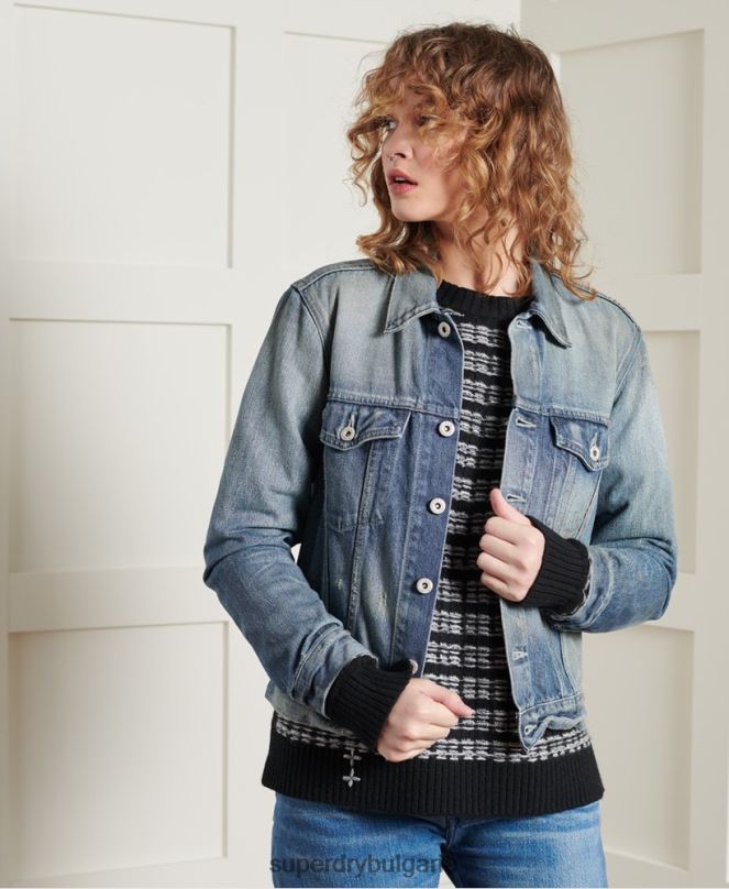 Superdry облекло N00H3841 светло синьо Жени ограничено издание сухо японско яке за шофьор на камион