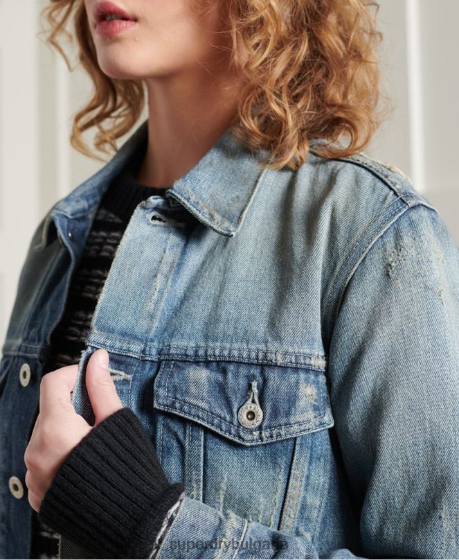 Superdry облекло N00H3841 светло синьо Жени ограничено издание сухо японско яке за шофьор на камион