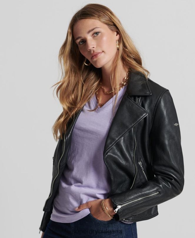 Superdry облекло N00H3844 черен Жени кожено мотоциклетско яке
