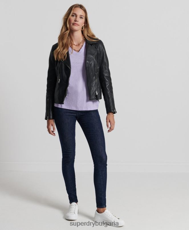 Superdry облекло N00H3844 черен Жени кожено мотоциклетско яке