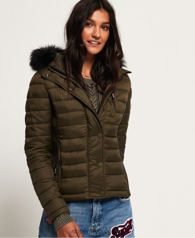 Superdry облекло N00H3845 каки Жени тънко яке с качулка с двоен цип fuji