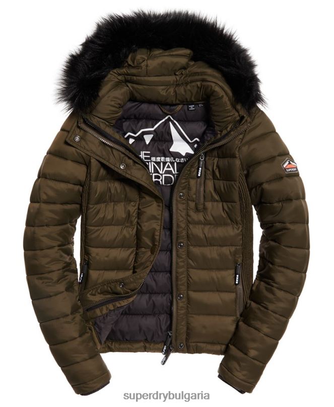 Superdry облекло N00H3845 каки Жени тънко яке с качулка с двоен цип fuji