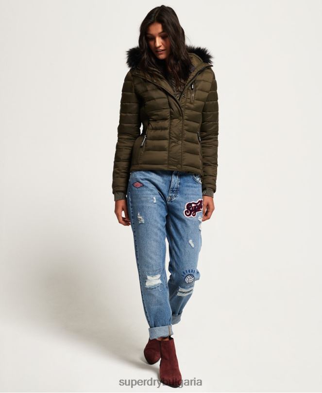 Superdry облекло N00H3845 каки Жени тънко яке с качулка с двоен цип fuji