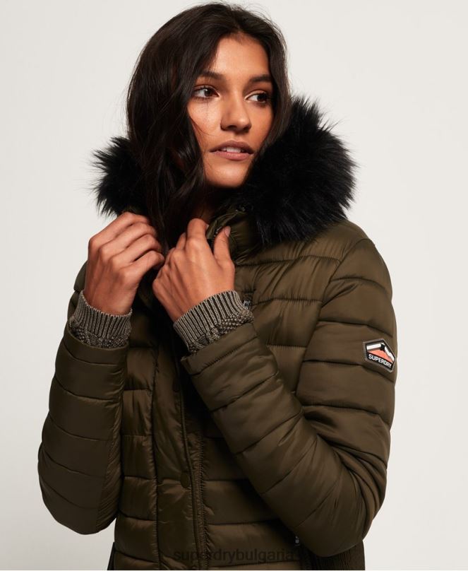 Superdry облекло N00H3845 каки Жени тънко яке с качулка с двоен цип fuji