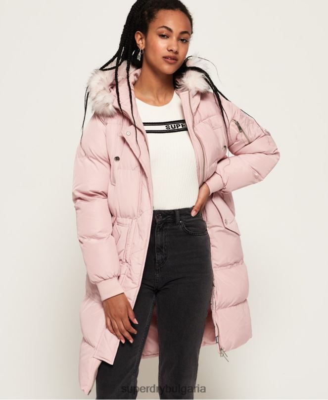 Superdry облекло N00H3848 розово Жени луксозно пухено яке с парагади