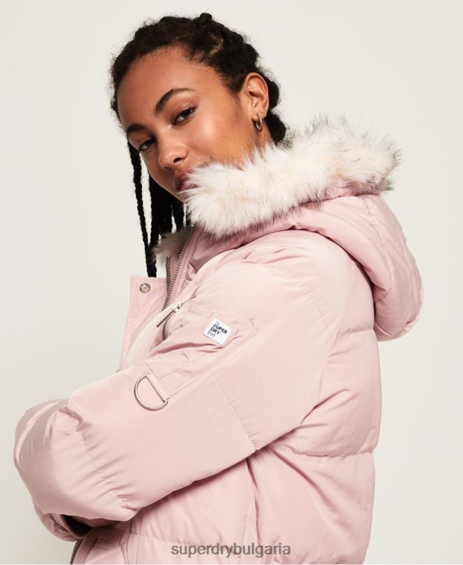 Superdry облекло N00H3848 розово Жени луксозно пухено яке с парагади