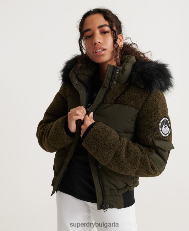Superdry облекло N00H3855 каки Жени бомбър яке ella sherpa