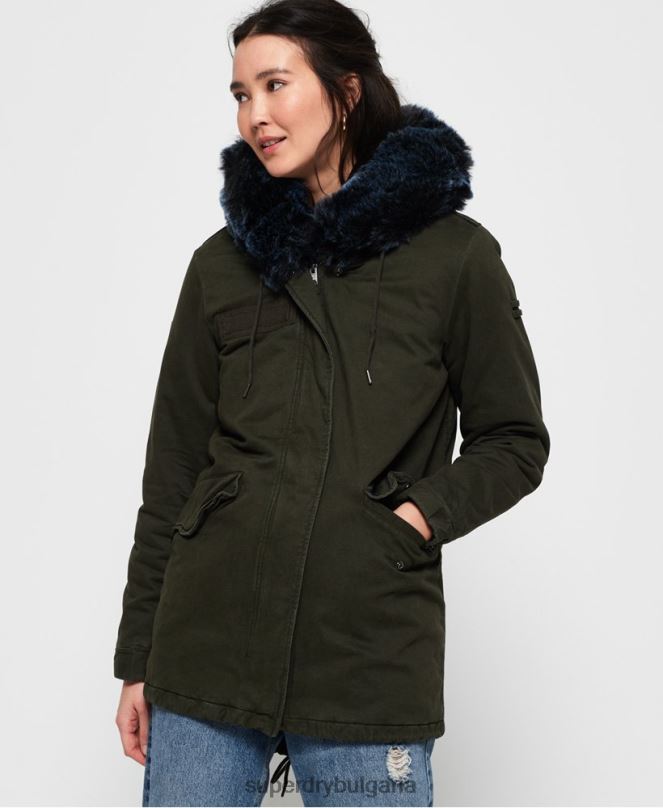 Superdry облекло N00H3862 каки Жени яке от изкуствена кожа в цвят ястреб