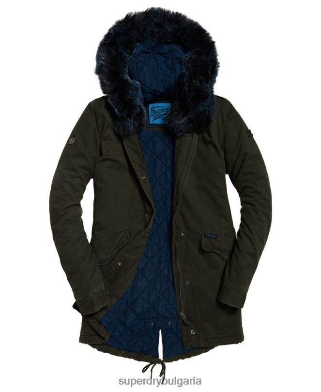 Superdry облекло N00H3862 каки Жени яке от изкуствена кожа в цвят ястреб