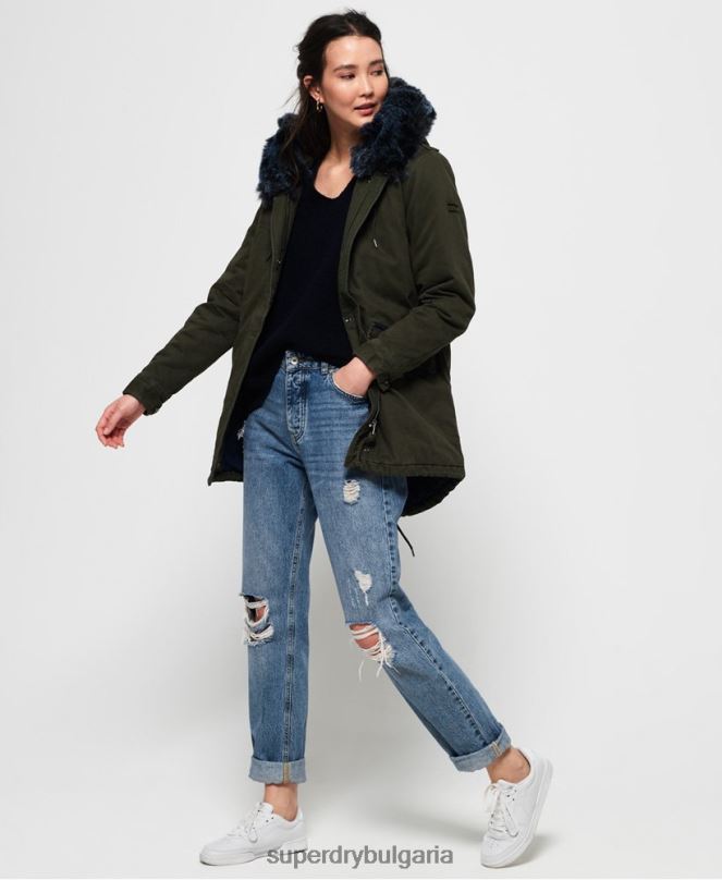 Superdry облекло N00H3862 каки Жени яке от изкуствена кожа в цвят ястреб