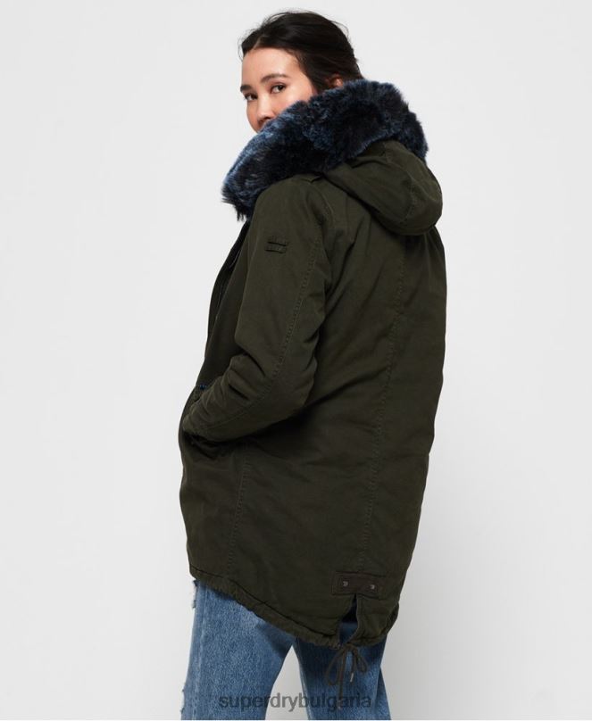 Superdry облекло N00H3862 каки Жени яке от изкуствена кожа в цвят ястреб
