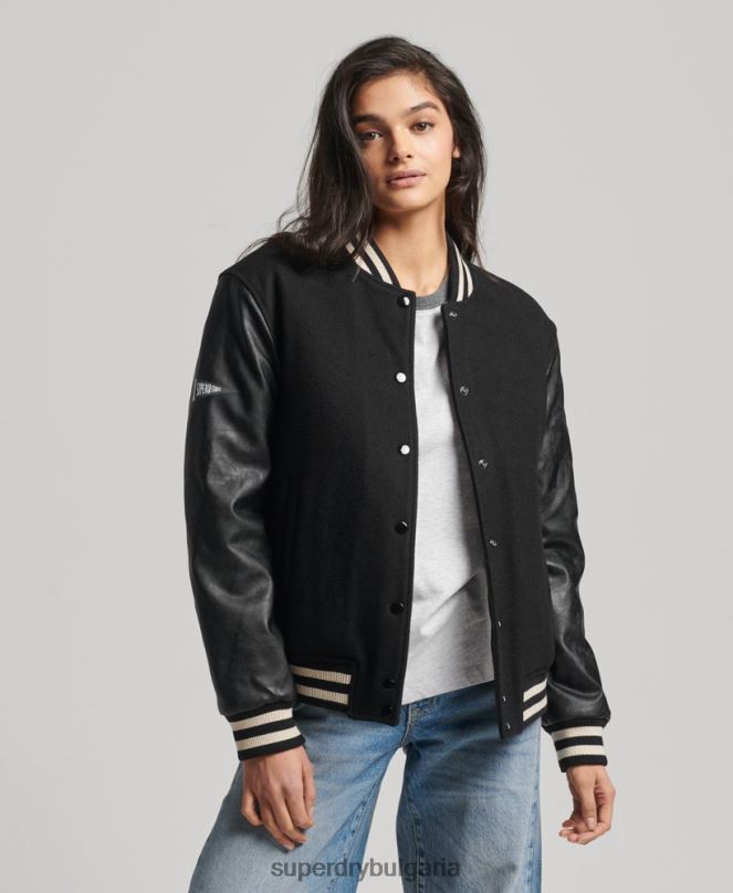 Superdry облекло N00H5409 тъмно сив Жени бомбър яке от колежански университет
