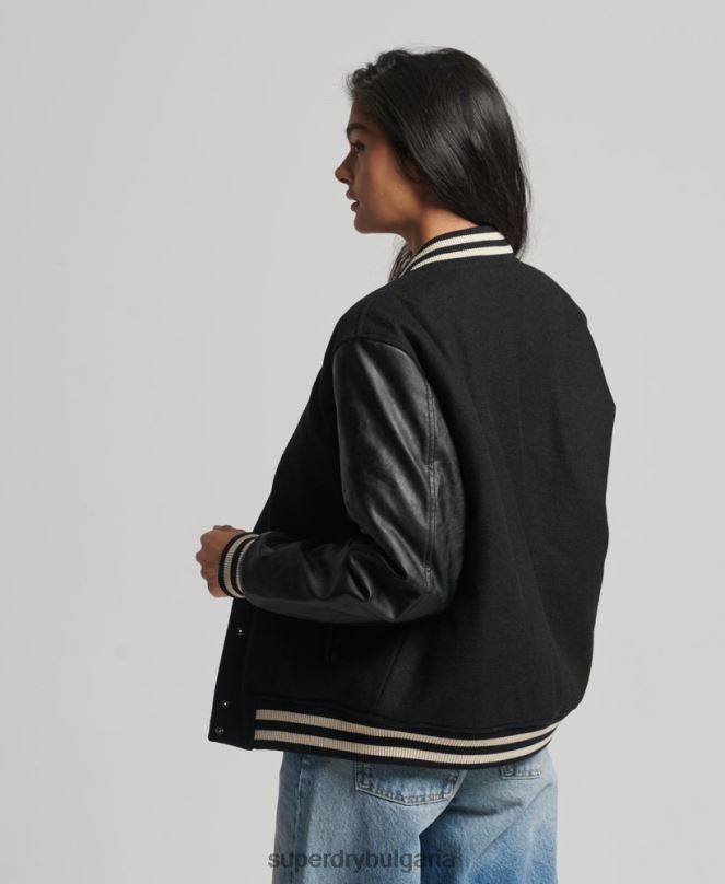 Superdry облекло N00H5409 тъмно сив Жени бомбър яке от колежански университет