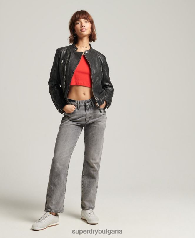 Superdry облекло N00H5410 черен Жени класическо кожено състезателно яке
