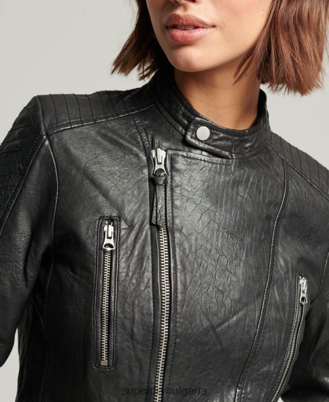 Superdry облекло N00H5410 черен Жени класическо кожено състезателно яке