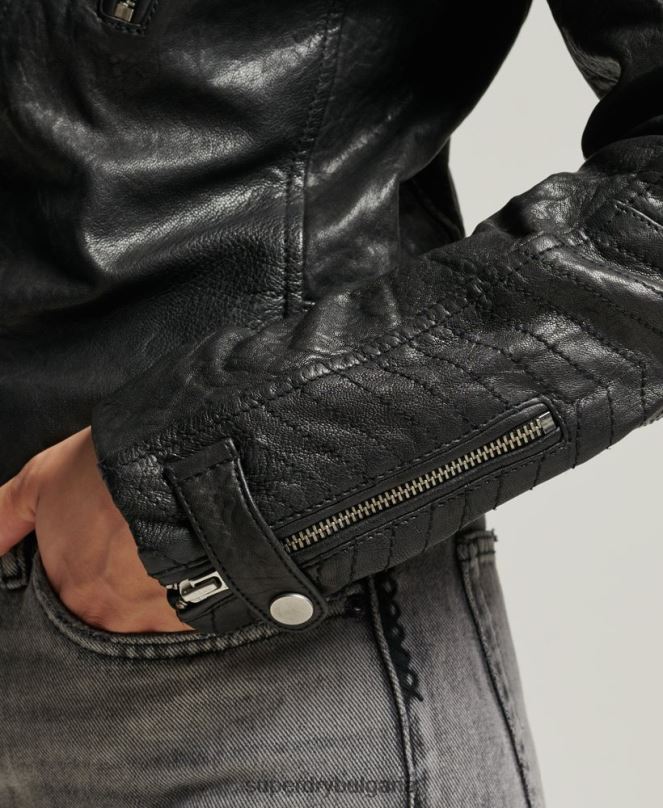 Superdry облекло N00H5410 черен Жени класическо кожено състезателно яке