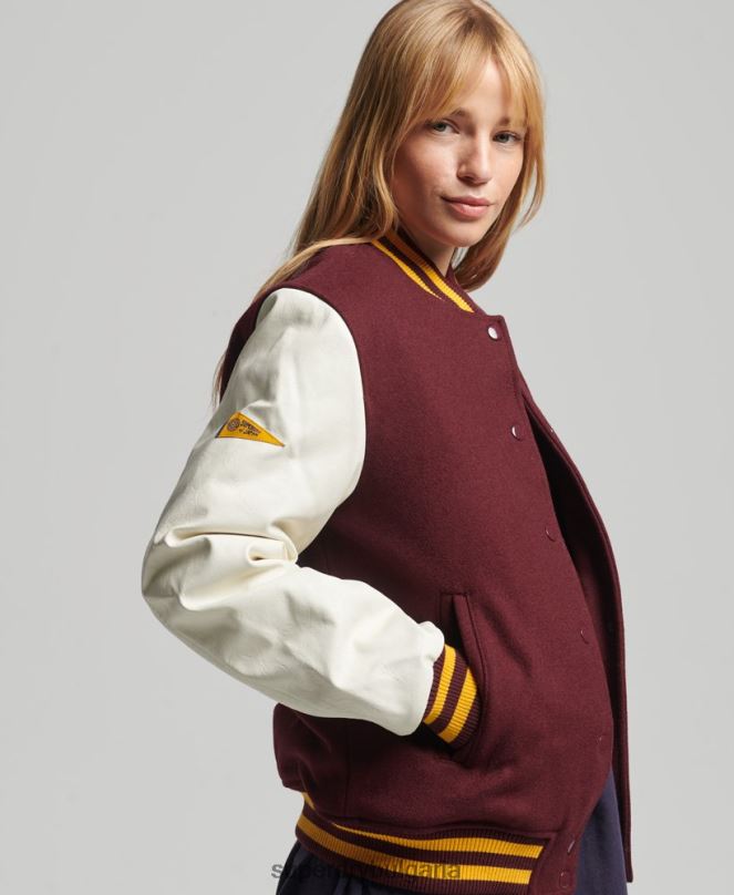 Superdry облекло N00H5419 червен Жени бомбър яке от колежански университет
