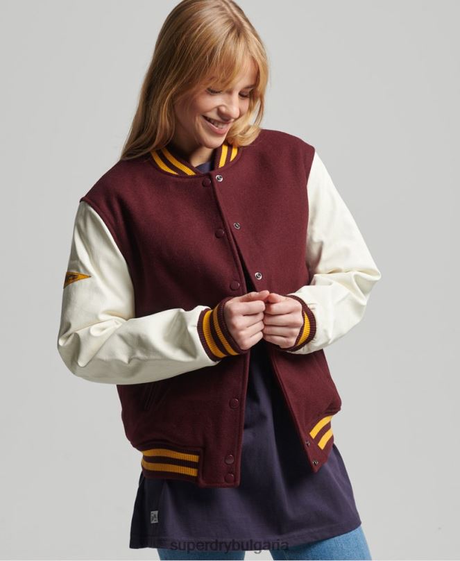 Superdry облекло N00H5419 червен Жени бомбър яке от колежански университет