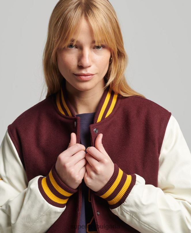 Superdry облекло N00H5419 червен Жени бомбър яке от колежански университет