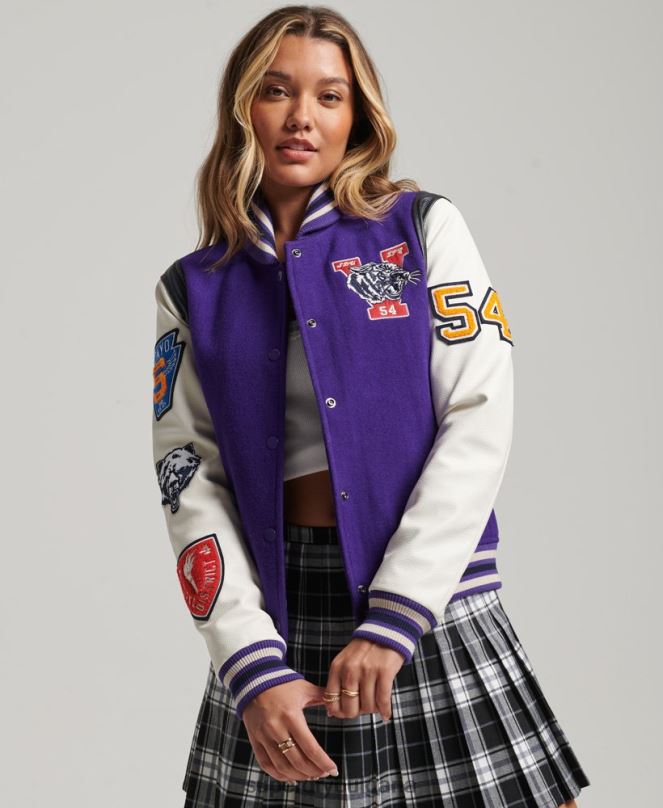 Superdry облекло N00H5421 лилаво Жени университетско вълнено пу бомбър яке