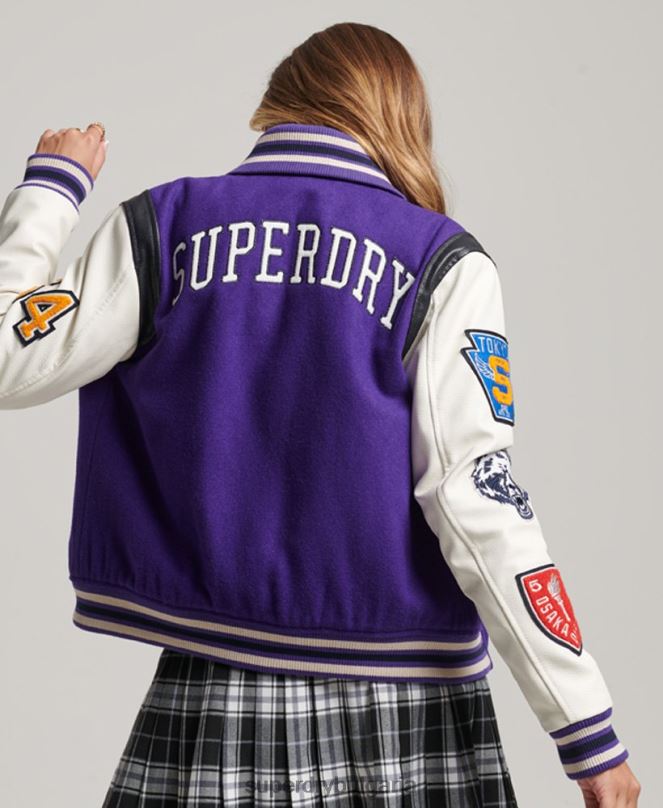 Superdry облекло N00H5421 лилаво Жени университетско вълнено пу бомбър яке
