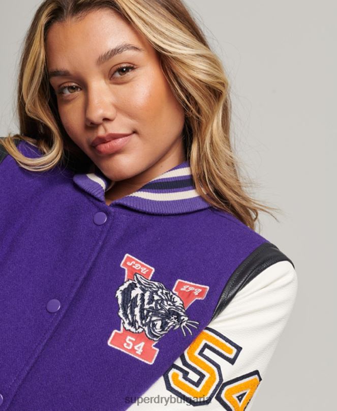 Superdry облекло N00H5421 лилаво Жени университетско вълнено пу бомбър яке