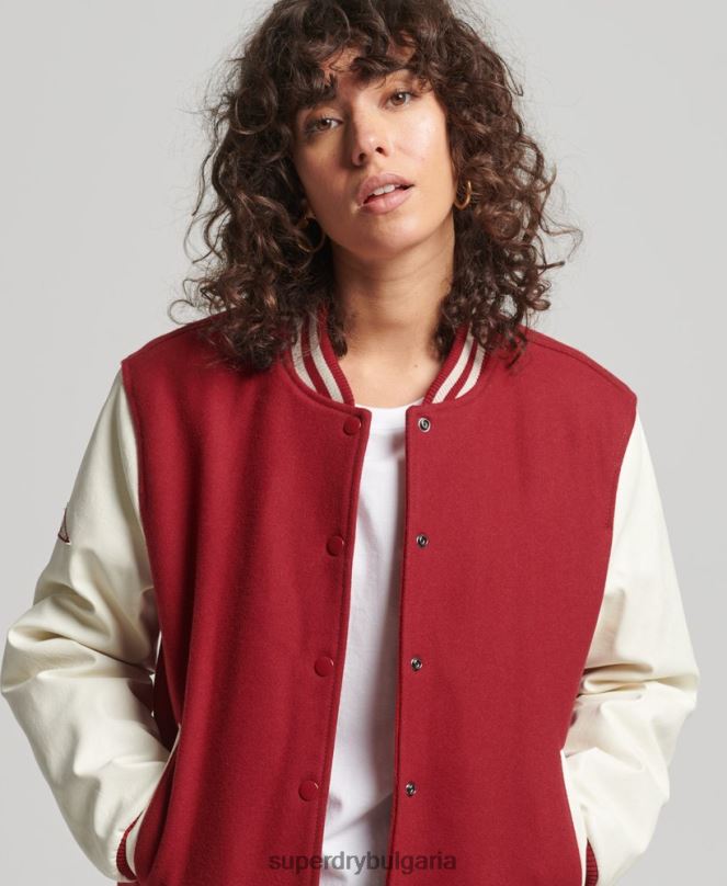Superdry облекло N00H5427 червен Жени бомбър яке от колежански университет
